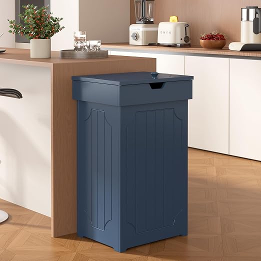 Function Home Trash Can Cabinet, 13 Gallon Kitchen Garbage Can, Wood Recycling Trash Bin, Freestanding Dog Proof Trash Can, Farmhouse Trash Cabinet with Lid for Home Kitchen Bathroom, Blue