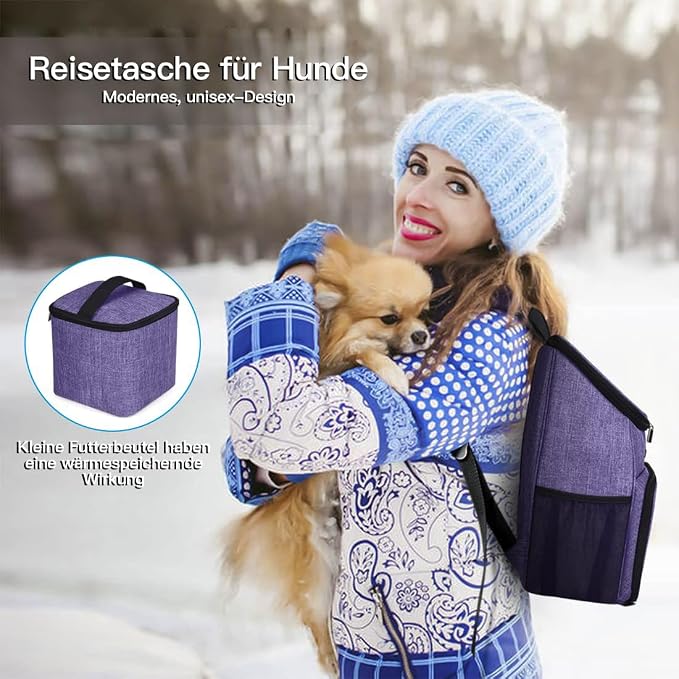 BAGLHER丨Dog Travel Bag, Airline Approved Pet Supplies Backpack, Dog Travel Backpack Accessories Set with 2 Silicone Collapsible Bowls and 2 Food Baskets. Purple