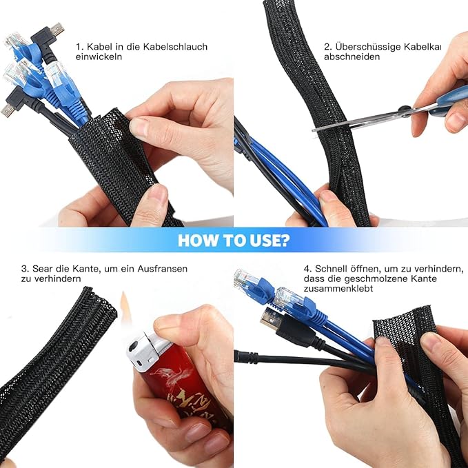 AGPTEK Cable Sleeve, 6.6ft - 1.5 inch Cable Management Cord Hider, Black | Desk Cord Cover Organizer Wire Hider for Office Computer TV Wire Loom Tubing Pet-Proof Cord Protector from Cat Dog Chewing