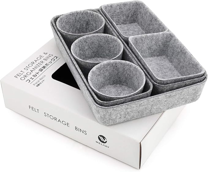 Welaxy 8-piece desk drawer organizer trays felt shallow bin Gray Minimalist