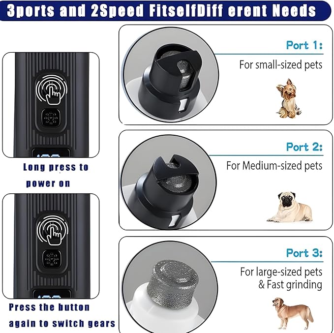 Dog Nail Grinder, Silent Groom Pro Pet Nail Grinder with 2-Speed LED Light, Low Vibration Rechargeable Electric Nail Grinder for Small Dogs & Cats