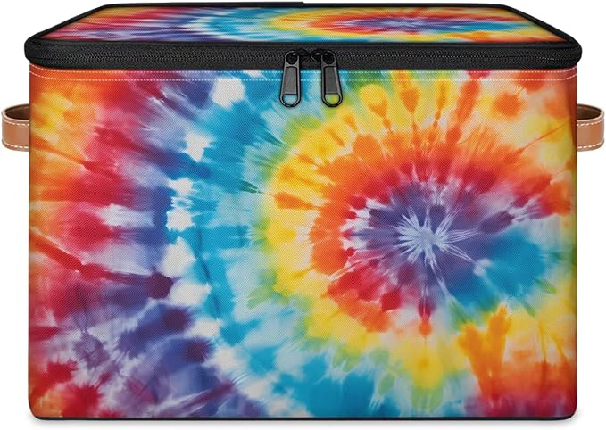 Pardick Storage Bin Rainbow Tie Dye Storage Baskets with Zipper Lid & Handle Foldable Closet Shelf Cloth Organizer Basket Cube Bins Clothes Organizer for Nursery, Bedroom