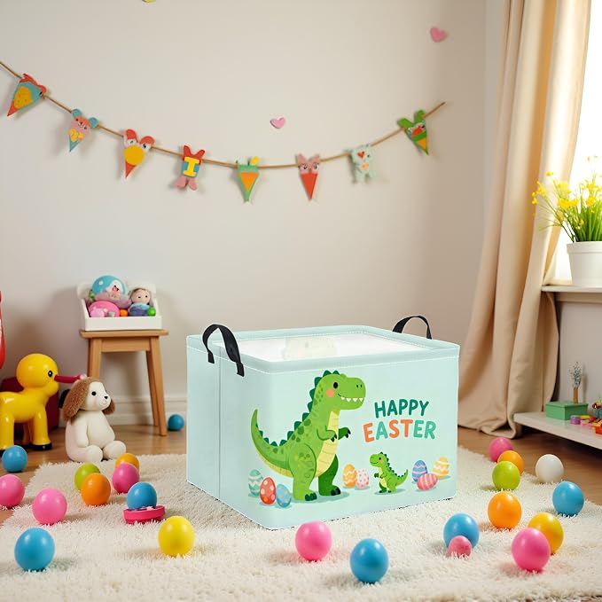 Rectangular Easter Basket Baby Girl Basket Fabric Storage Bin Organizer Box Room Decor(Easter Dinosaur)