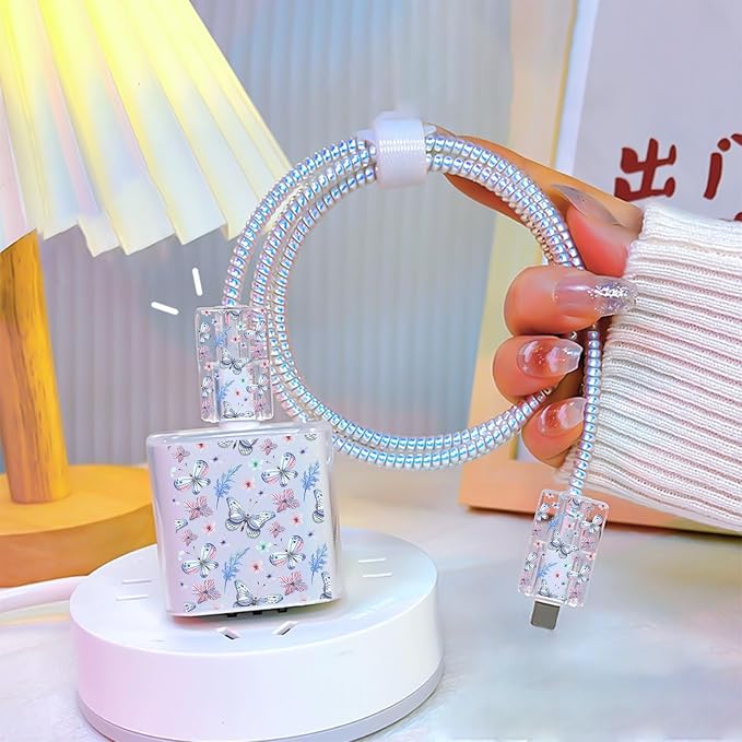 Cute Cable Protector for iPhone Apple Charger,Pretty Violet Blue Butterfly Design,Data Cable USB Case Cord Saver Phone Charger Protector for iPhone 11 12 13 14 Pro Max XS XR X 7 8 Plus