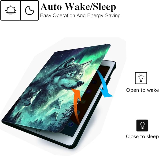 for Microsoft Surface Pro 7 Plus,Surface Pro 7/6/5/4 12.3" Tablet Case,Auto Wake/Sleep,Adjustable Stand Protective Cover - Wolf Northern Lights