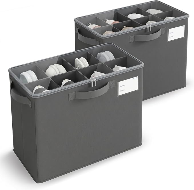 Varhomax Shoe Organizer Box for Closet, Small Fabric Storage Basket 2 Pack | Foldable Shoe Bin with Adjustable Dividers & Clear Cover, Saving Space Sneakers & Sandals Containersfor Entryway, Cubby
