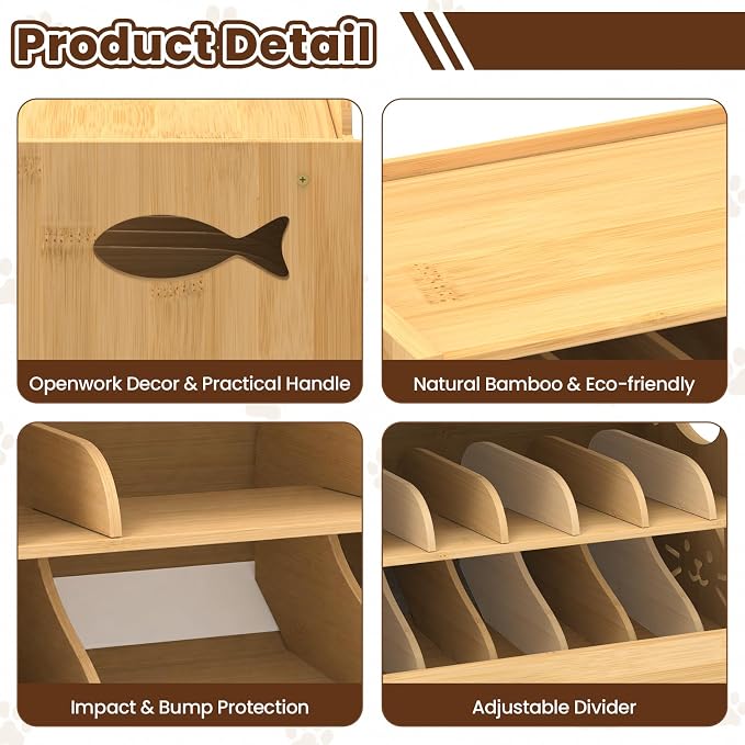 Cat Food Organizer Bamboo Adjustable Can Holder 36 (3oz) Cans | FIFO System, Efficient Storage, Easy Access, For Pet Feeding Area and Kitchen Cabinets