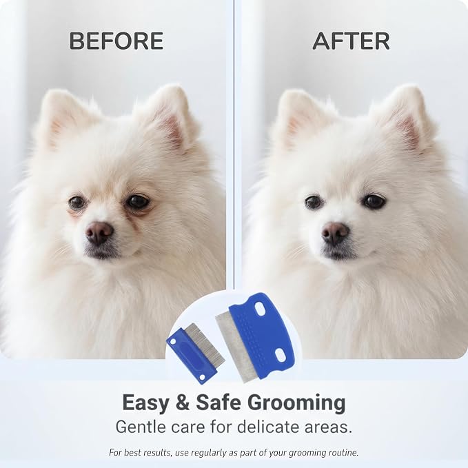 Pets&Goods Tear Stain & Flea Remover Comb Set for Dogs & Cats – Stainless Steel Eye Grooming Tool for Stains, Crust & Mucus – Gentle, Safe, Reusable – Pack of 2