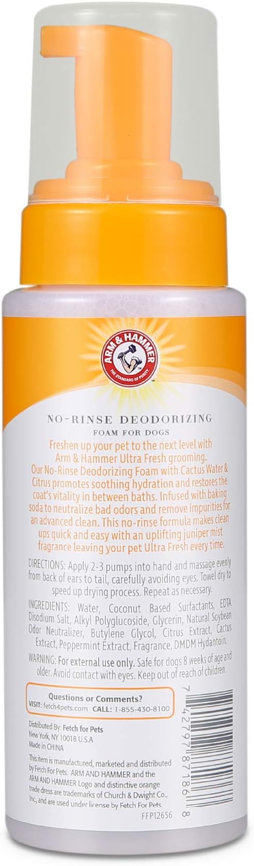 Arm & Hammer Ultra Fresh Waterless Dog Shampoo Foam with Baking Soda Deodorizer for Dogs, No Rinse Odor Control Grooming Foam for Between Baths, Pump Bottle Dog Shampoo, Juniper Mist Scent, 8 Fl Oz