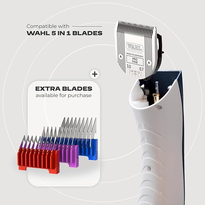 Professional 5-in-1 Cordless Pet Grooming Clipper for Dogs & Cats – Quiet High-Torque Metal Blade Trimmer, Adjustable Length – Metallic Blue (Single-Metallic Blue)