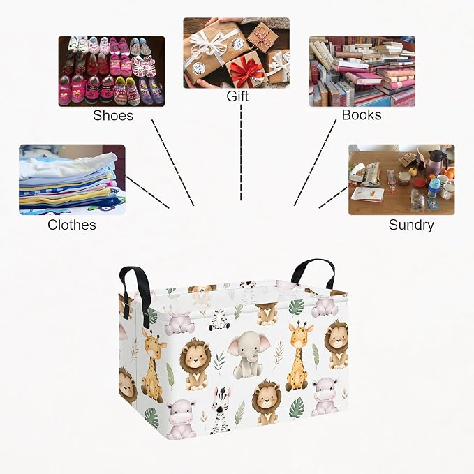 Rectangle Foldable Storage Basket Handles For Home, Cute animal | Waterproof canvas material, reinforced handles, perfect for shelf use, organizes clothes, daily items and pet supplies