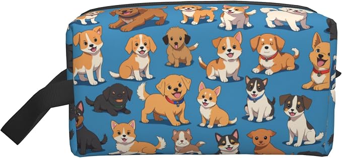 Cute Dogs Print Makeup Bag - Durable 600D Oxford Fabric Travel Cosmetic Bag, Shockproof Foam Padded Toiletry Organizer for Gym & Daily Use 10x6.2x4.9 Inch