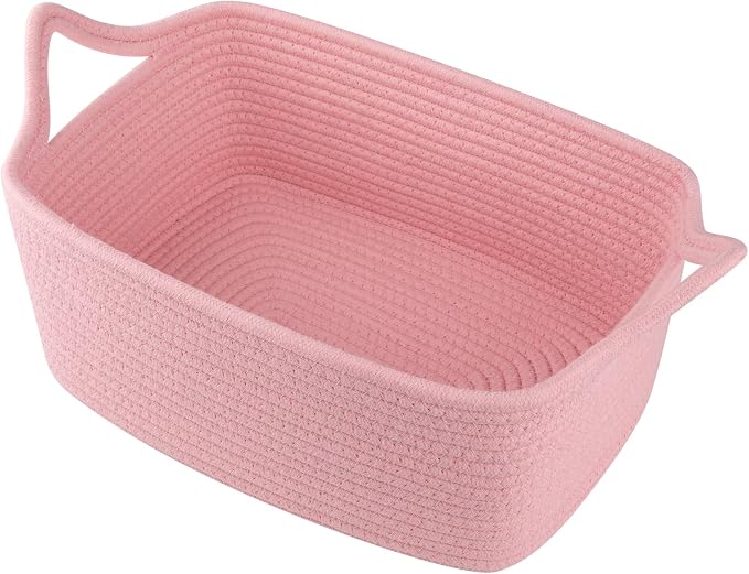 OIAHOMY Woven Basket, Gift Basket Empty with Gift Bags and Ribbons, Rope Baskets for Baby Showers, Storage Baskets with Handles for Nursery, Pet Toy Organizer - Pink