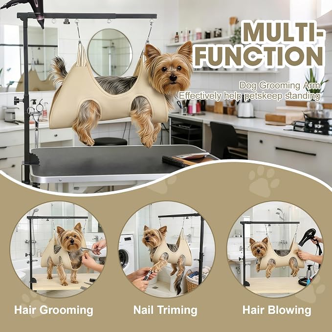 Pexhaju Dog Grooming Arm, Adjustable Foldable Integrated Table Clamp Bracket, Heavy Duty Support for Small Medium Dogs Home Salon Grooming Table Daily Use