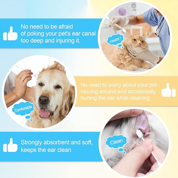 Dog Ear Cleaning Swabs 56pcs – Gourd-Shaped Cotton Tips for Dogs' Ears – Gentle Ear Cleaning Sticks for Oily-Eared Breeds, Pet Grooming, Bathroom or Travel Use