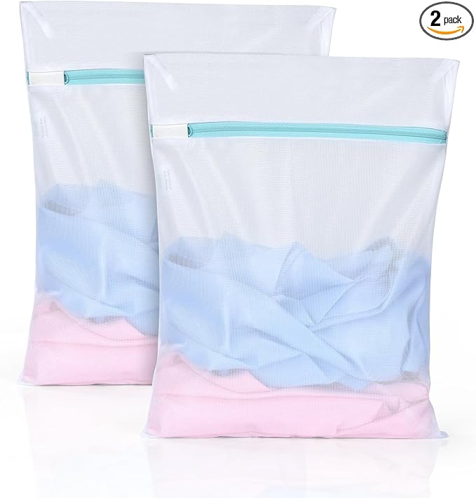 OTraki 12x16 Inch Mesh Laundry Bag 2 Pack Small Lingerie Sock Bag Washing Machine Soft Fine Mesh Zipper Laundry Bra Underwear Wash Bag for Home Travel Don't Drying, Melting 140-176℉ White | Washing Machine Soft Fine Mesh Zipper Laundry Bra Underwear Wa...