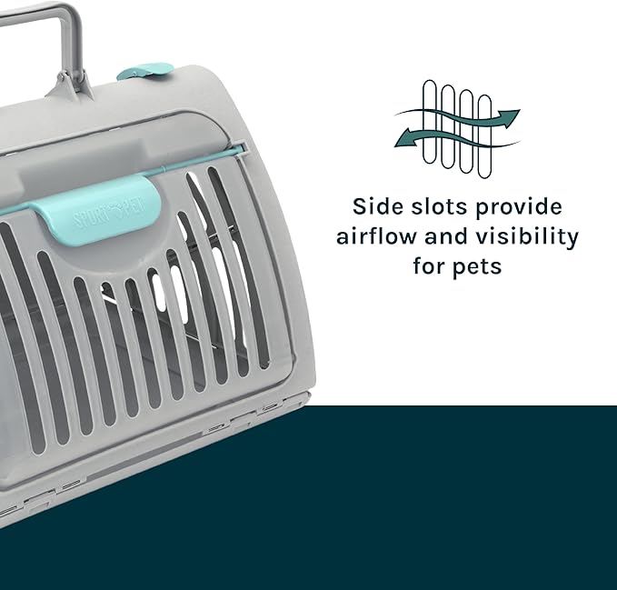 SportPet Large Hard-Sided Travel Cat Carrier - Cat Carrier with Patented Wide Side-Opening Door, Foldable Portable Pet Carrier with Removable Bed for Cats & Small Pets up to 25lbs - Gray