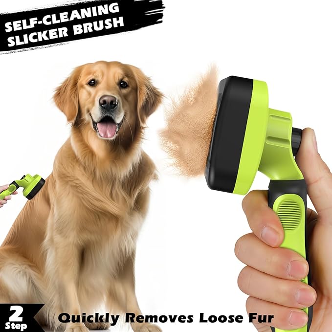 3PCS Self Cleaning Slicker Brush & Pet Grooming Rake & Flea Comb for Dogs,Cats and Horses | Double-Sided Dematting Comb & Skin Friendly Deshedding Grooming Tool (Green)