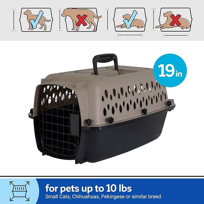 Petmate Vari Dog Kennel, Carrier, XS 19in, Up to 10lbs, Taupe | Airline Friendly and Made of Durable Plastic, This Pet Crate Works Great for Home and Travel