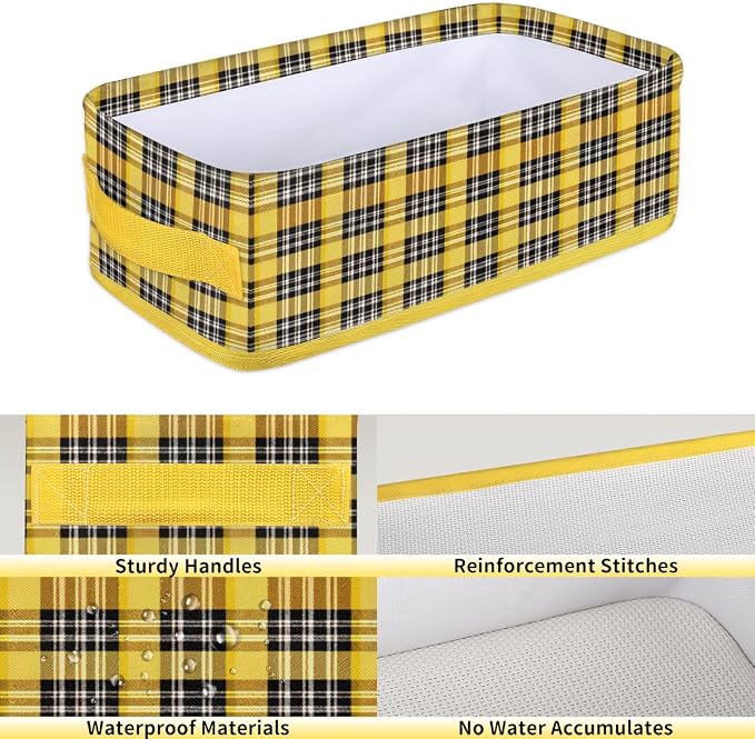 Chippendale Yellow Black Bathroom Storage Basket, Foldable with Handle Open Countertop Paper Towel Decorative Box, Toilet Tank Top Shelf Baskets for Home Closet Bedroom Living Room Offic