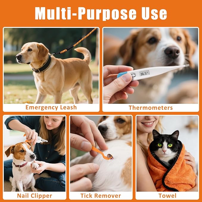 Pet First Aid Kit for Dogs - Pet Emergency Kit for Camping Hiking Traveling Hunting and Sports (Orange)
