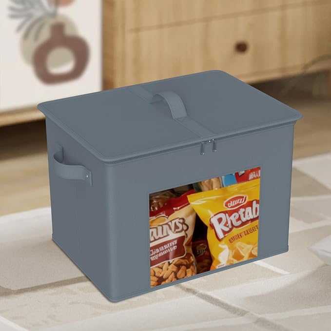 Zilink Fabric Foldable Storage Boxes with Lid Storage Bins, Grey, 4Pack | Stackable, Smooth Zipper, Clear Window, Fabric Closet Containers and Organizers for Home, Office, Bedroom
