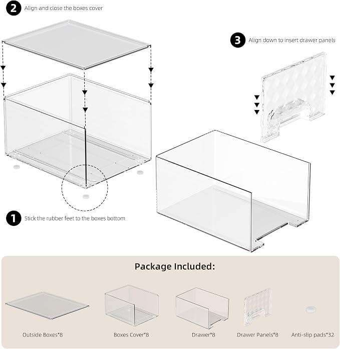 Delamu 8 Pack Stackable Storage Drawers organizer, Clear | Acrylic Makeup Organizer for Bathroom Countertop Storage, Desk, Vanity, Medicine Cabinet, Under Sink, Baby Bottles, for Women