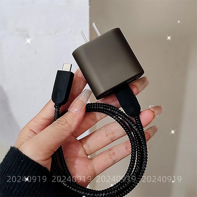 Cute Cable Protector for iPhone iPad 18W/20W USB-C Charger,Not Yellowing Charging Cord Protector,Soft Frosted TPU Charging Protector Cover,Wire Cord Saver,Phone Cord Protector for iPhone Charger-Black