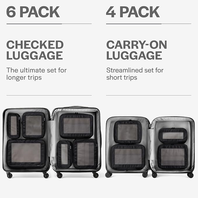 Compression Packing Cubes for Travel - Luggage Organizer Bags - Double Zipper Packing Cubes for Suitcases (12-Pack, Black)