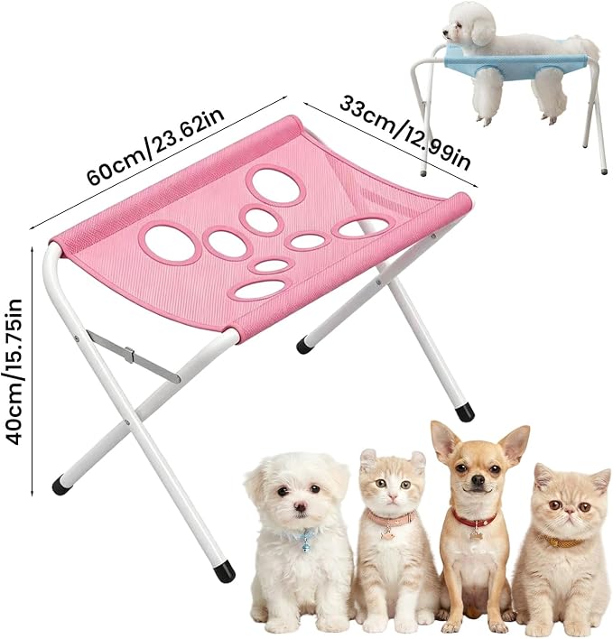 Pet Bathing Hammock, Foldable 8-Hole Grooming Stand for Small Pets (Pink) | Easier Pet Bathing, Less Scratches and Bites, Sturdy Frame Quick-Dry Mesh, Ideal for Dogs & Cats, Nail Trimming and Grooming