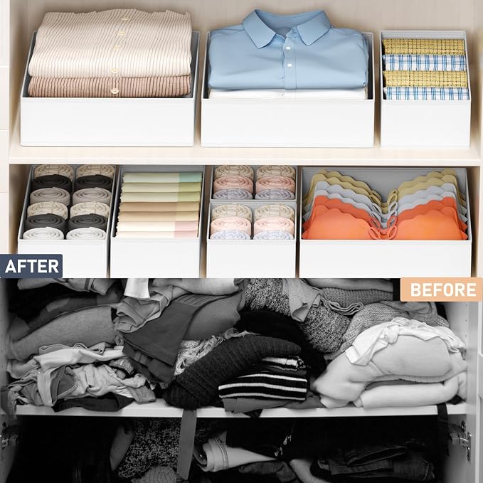 DIMJ Drawer Organizer Clothes Storage - 18 Pack Baby Dresser Organizer for Nursery, Foldable Closet Drawer Organizer Bins for Bedroom Organization, Fabric Storage Dividers for Socks, Underwears, White