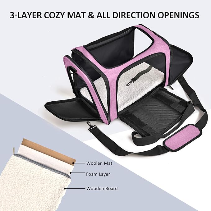 Henkelion Pet Carrier for Small Medium Cats Dogs Puppies up to 15 Lbs, TSA Airline Approved, Soft Sided, Collapsible Travel - Pink (Pack of 2)