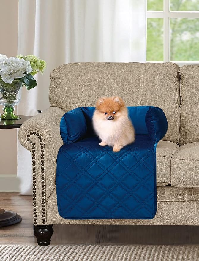 Brilliant Sunshine Dark Blue Velvet Dog Sofa Slipcover, Small | Calming Pet Couch Bed with Removable & Washable Cover, Funiture Protector & Bed Mat for Dogs, Pets, Cats, 18"×32"×8"