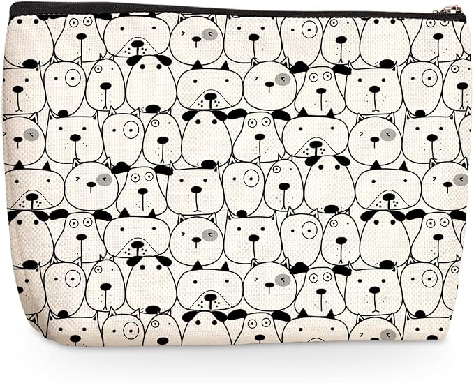 Wenboco Black White Dog Makeup Bag, Large Capacity Travel Makeup Case Cosmetic Bags for Women, Portable Pouch Purse Travel Essentials Toiletries Accessories, Christmas Birthday Gifts for Women