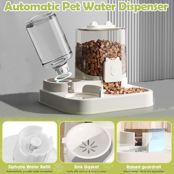 1.6L Auto Gravity Pet Feeder and 0.6L Water Dispenser Set, Automatic Cat Water Dispenser, Gravity Pet Feeder for Small Medium Dog Puppy Cat Kitten