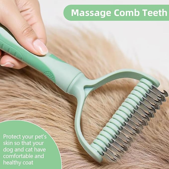 Dematting Comb for Dog and Cat, 2 In 1 Double Sided Pet Grooming Brush, Undercoat Rake Deshedding Tool for Small, Medium & Large Dogs Cat Tangles Removing