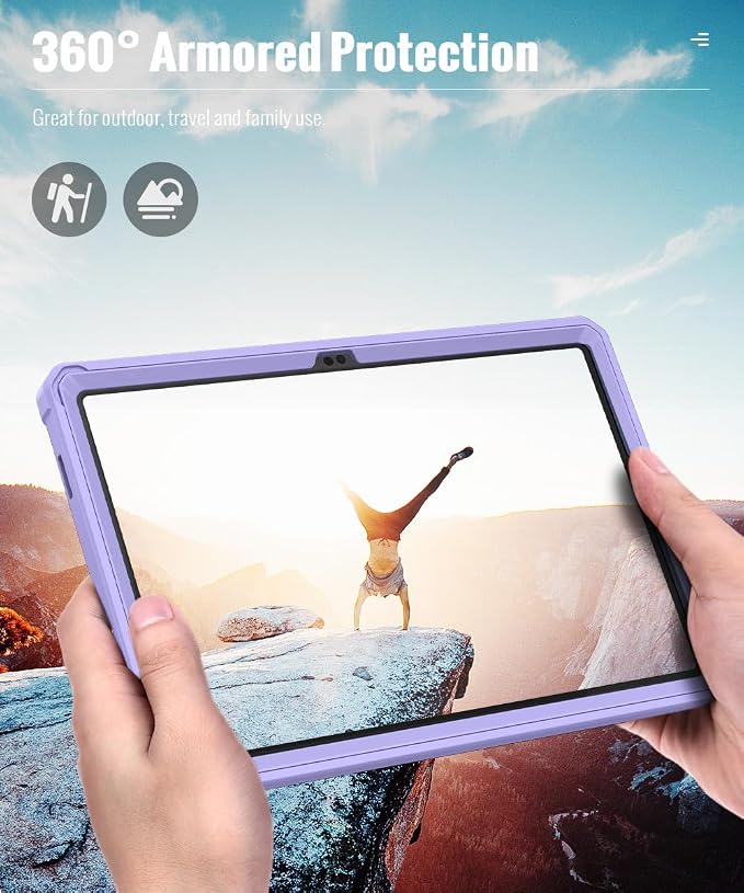 MoKo Shockproof Case Fit Samsung Galaxy Tab A11+ Plus/ A9+ 11 Inch | Full Body Rugged Stand Back Cover with Built-in Screen Protector for Galaxy Tab A11+/ A9+ Tablet, Taro Purple