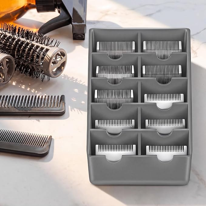 1 Pack Grey Clipper Blade Holder 10 Slot Clipper Razor Blade Rack Storage Tray Caddy Grooming and Barber Holder Organizer Case and Stylist Station Accessories