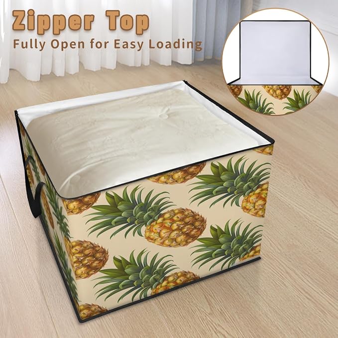 Pineapple Large Storage Bags, Fabric Bed Storage Containers, Foldable Closet Organizers for Blanket, Clothing, Comforter, Bedding, Fruit
