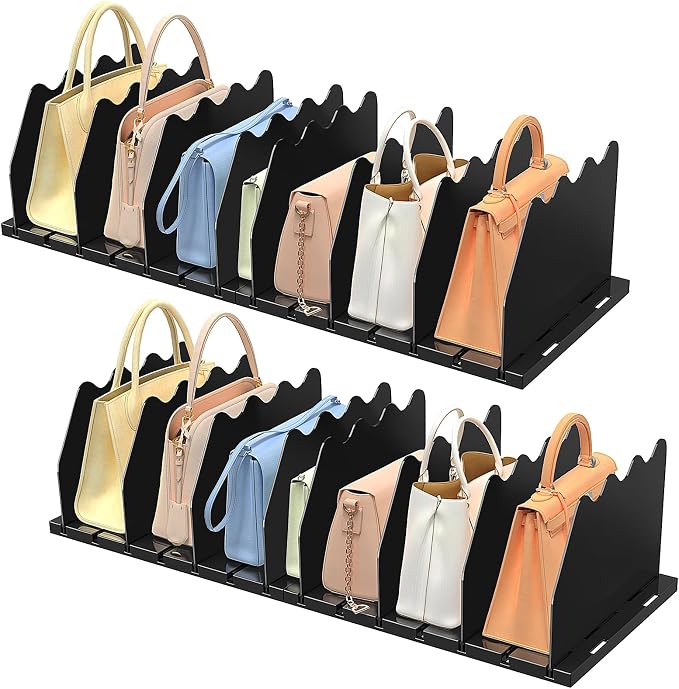 SOYO Adjustable Shelf Dividers for Closet, Purse Organizers for Bag, Black | Acrylic Handbag Storage Pocketbook Organizer, Bookshelf Separators for Bedroom Armoire Wardrobe Office Cabinet, 2-Pack