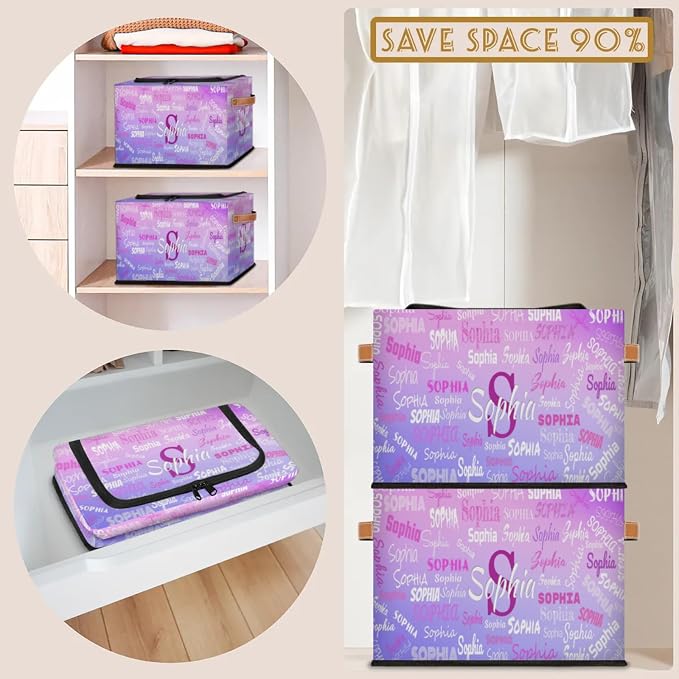 Custom Rectangular Baby Storage Basket with Zipper Lid, Kids Toys Bin, Books Shelf Basket, Clothes Towel Storage Bin for Nursery, Gift Basket, Pet Basket, Gradient Purple Pink Color