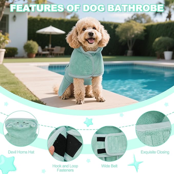 DENTRUN Dog Robes for After Bath - Super Absorbent & Fast Drying Coat with Hood, Bathrobe Beach Essentials, Bath Towels for Drying Dogs Medium, Bath/Beach/Swimming Quick Dry Towel Robe