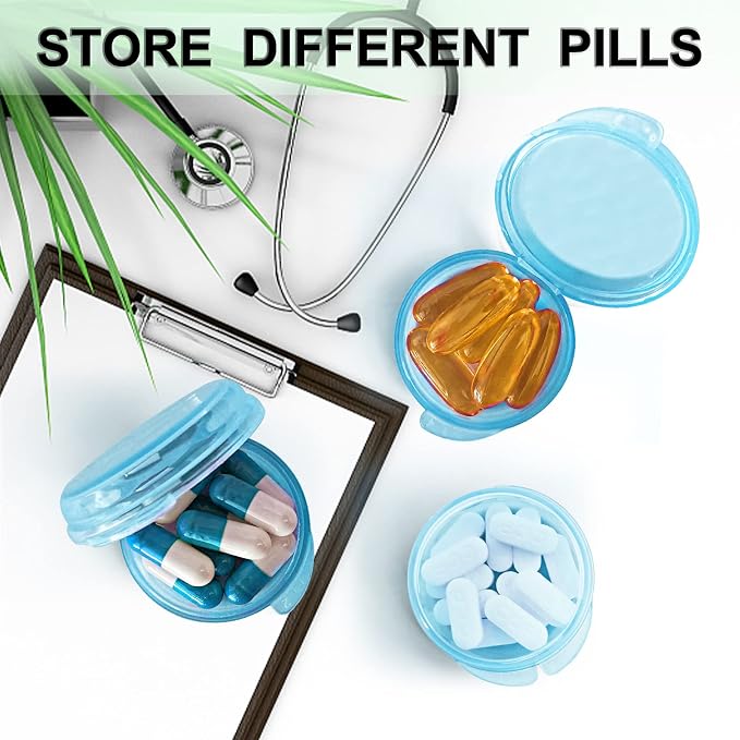 UHOUSE Small Pill Box (3 Pack), Daily Mini Pill Organizer Portable for Purse Pocket,Travel Pill Case Medicine Storage Container Earplug Case(Blue)