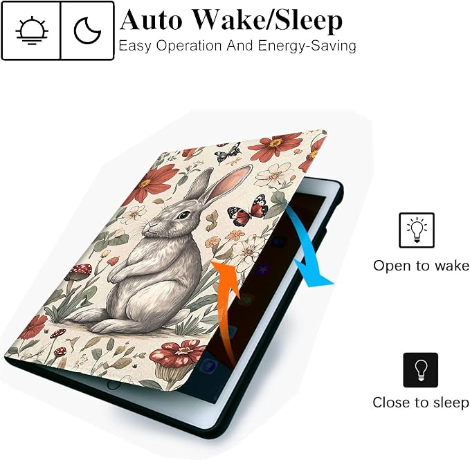 for Microsoft Surface Pro X/Pro X Plus-13 2019/2020/2021/2024 Tablet Case,Auto Wake/Sleep,Adjustable Stand Protective Cover - Cute Rabbit Flower