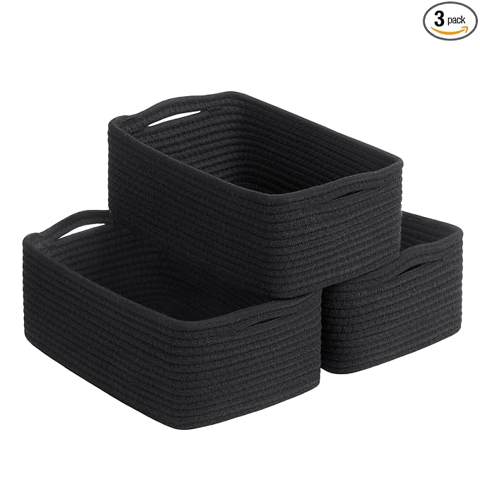 Goodpick 3-Pack Boo Storage Baskets for Closet Organizing, 11 x 7 x 4.5 in | Woven Baskets for Closet Fit Bedroom Lving Room, Large Baskets for Gift Empty, Dog Toy Basket for Pets,Black