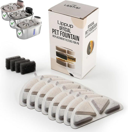 Official LIPPUP Cat Water Fountain Filters – 8 Pack Replacement Filters for Stainless Steel Fountain, Premium Activated Carbon & Ion Exchange Resin, 4 Months Clean & Fresh Water