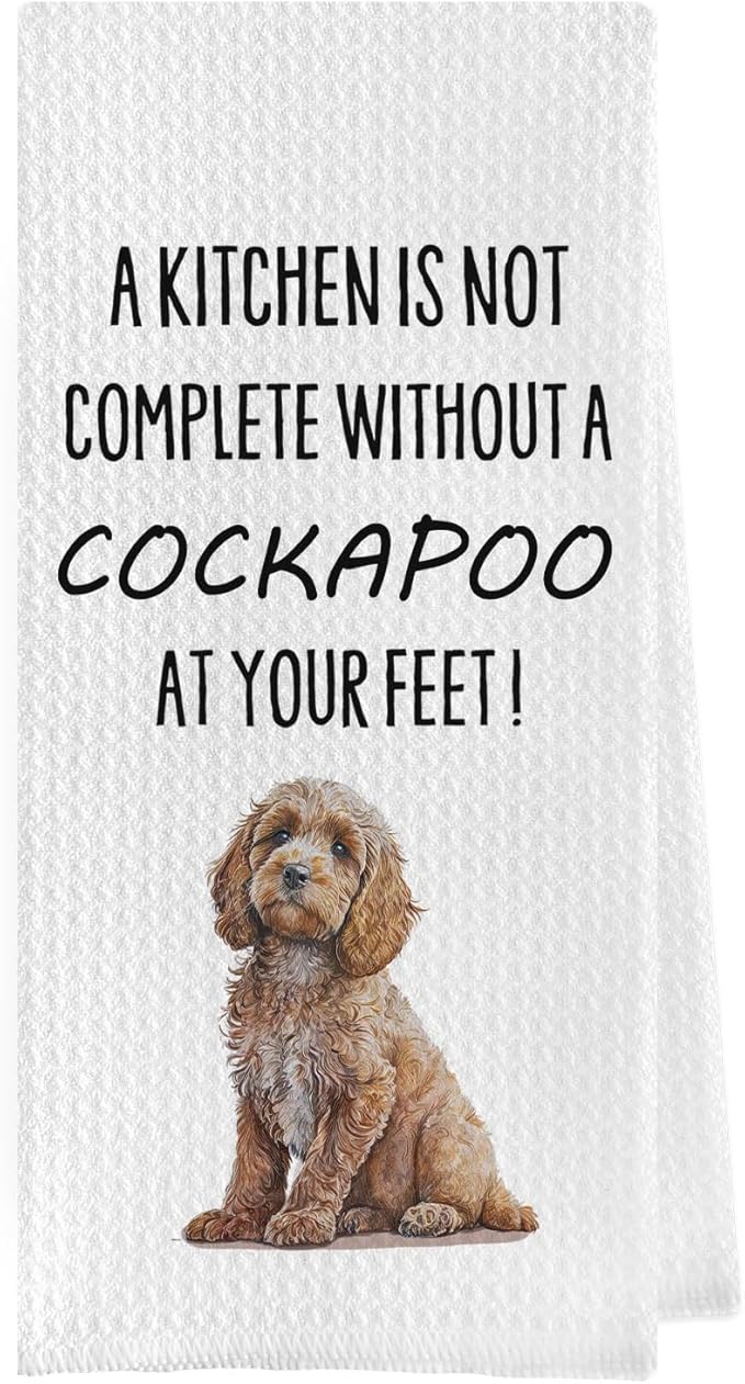 Funny Cockapoo Dish Towels - 16x24 Inch, 100% Microfiber, Waffle Weave, Absorbent, Quick Drying, Casual, Cockapoo Color, Kitchen Cloths, Gifts