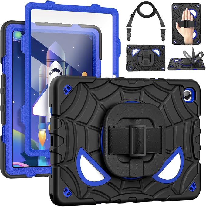 Grifobes Case for Samsung Galaxy Tab A11+ / A9+ Plus 11 inch 2026/2024, Full Protection with Screen Protector/Rotating Stand, Hand/Shoulder Strap for 11” Tablet Cover Black+Blue