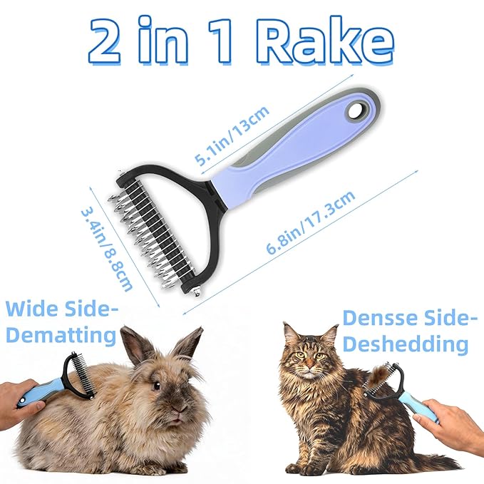 3Pcs Pet Grooming Comb Kit, Blue Deshedding Brush & Metal Comb & Tick Removal Comb for Dogs, Cats and Horses, Pet Flea Comb for Detangling and Dematting Long, Matted Fur on Goldendoodles Poodles