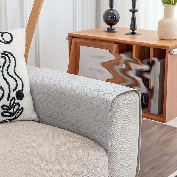 Sofa Armrest Organizer Waterproof Armchair Caddy for Couch Holder Recliner Non Slip with 6 Pockets Magazine Covers Chairs Sofas Arm Twist Pin Furniture Protector Slipcovers(Light Gray)